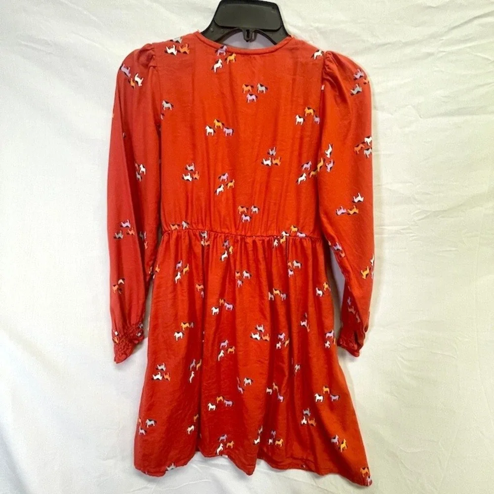 Cat & Jack Rust Orange Smocked Horse Pony Long Sleeved Girl's Dress XL 14